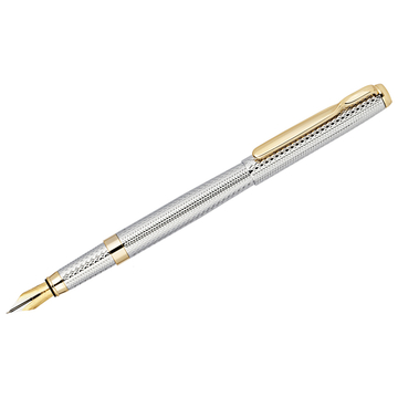 Ручка перьевая Delucci  в футляре цвет корпуса серебряный с золотым
