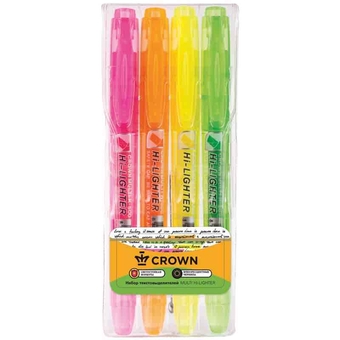 Набор маркеров выделителей текста в пласт. пенале 4 цвета Multi Hi-Lighter (Crown)