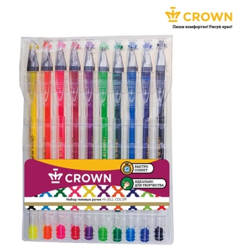 Набор гелевых ручек Crown "Hi-Jell Color" 10 цветов  
