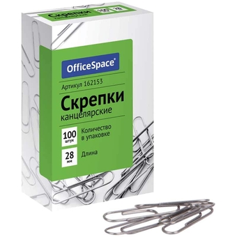 Скрепки 28мм в упак 100шт (Office Space)