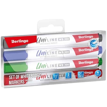 Набор маркеров Berlingo Uniline WB300 для маркерной доски 4 цвета в пластиковом кейсе