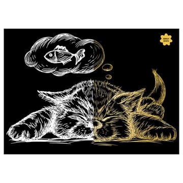 Гравюра "Спящий кот" с эффектом золота А5  (ТРИ СОВЫ)  