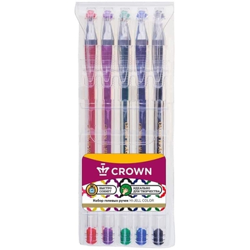 Набор гелевых ручек Crown "Hi-Jell" 5 цветов