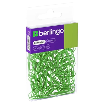 Скрепки 28мм в упак 100шт цветные в пластиковом боксе (Berlingo)