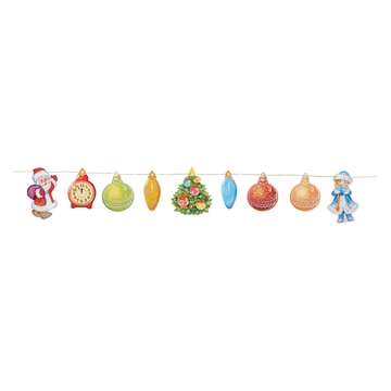 Растяжка декоративная картонная на нитях "Новогодние игрушки" 9 фигур, шнур 200 см 10110833
