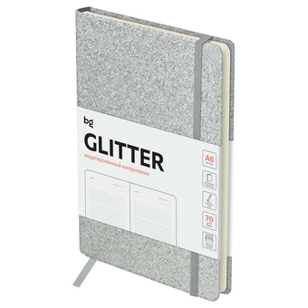 Ежедневник недатир. ф.А6 дизайнерский картон Glitter.Silver серебро 272с (BG)