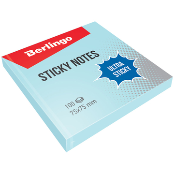 Бумага с лип.слоем 75*75мм Berlingo Ultra Sticky цвет голубой  100л