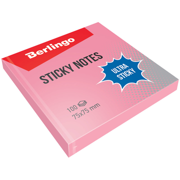 Бумага с лип.слоем 75*75мм Berlingo Ultra Sticky цвет розовый 100л