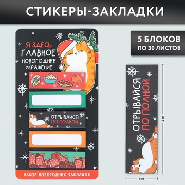 Набор стикеров-закладок "Главное новогоднее украшение!", 5 шт, 30 л   9654664   