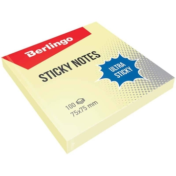 Бумага с лип.слоем 75*75мм Berlingo Ultra Sticky цвет пастель желтый 100л. 