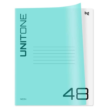 Тетрадь 48л. А5 клетка скрепка UniTone. Neon  пластиковая обложка  неон голубой (BG)