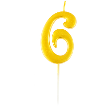 Свеча для торта "Цифра 6" высота 5,2см держатель цвет золото (MESHU)