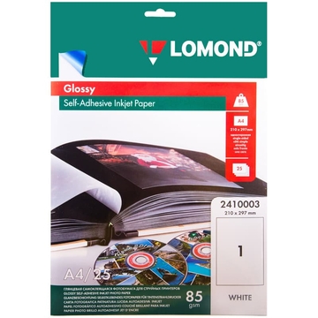 Бумага самоклеющаяся Lomond ф.А4 210*297 цвет белый глянец ( 25 листов в упаковке)