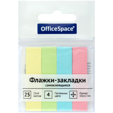 Закладки с липким слоем бумажные 12*50мм 4цв. по 25 пастель (OfficeSpace)