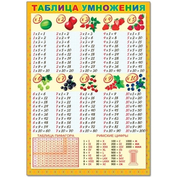 Плакат настенный Таблица умножения ф.490*690мм (Русский Дизайн)