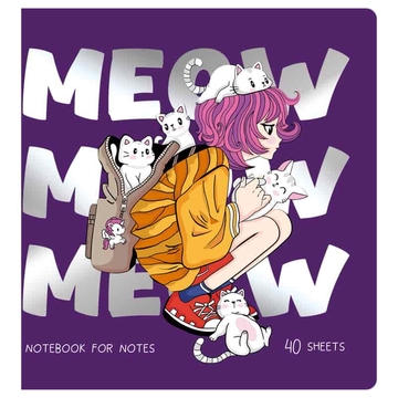 Записная книжка 17*170мм 40л. на скрепке Meow (MESHU)