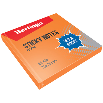 Бумага с лип.слоем 75*75мм Berlingo Ultra Sticky цвет оранжевый неон 80л