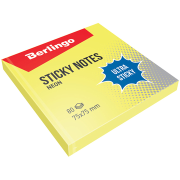 Бумага с лип.слоем 75*75мм Berlingo Ultra Sticky цвет желтый неон 80л
