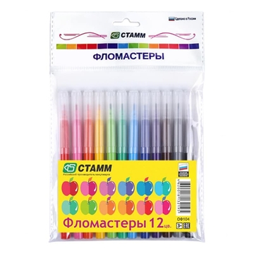 Фломастеры 12 цветов "Яблоко" смываемые (Стамм) 