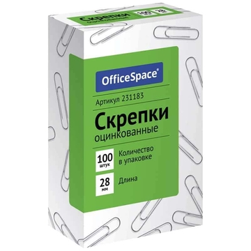 Скрепки 28мм в упак 100шт оцинкованные (Office Space)