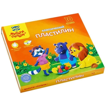 Пластилин 10 цветов 200г. "Приключения Енота"+стек (Мульти-Пульти)