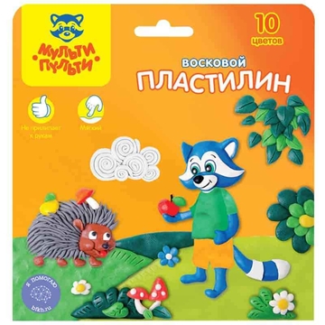 Пластилин 10 цветов 150г "Енот в лесу" + стек (Мульти-Пульти)